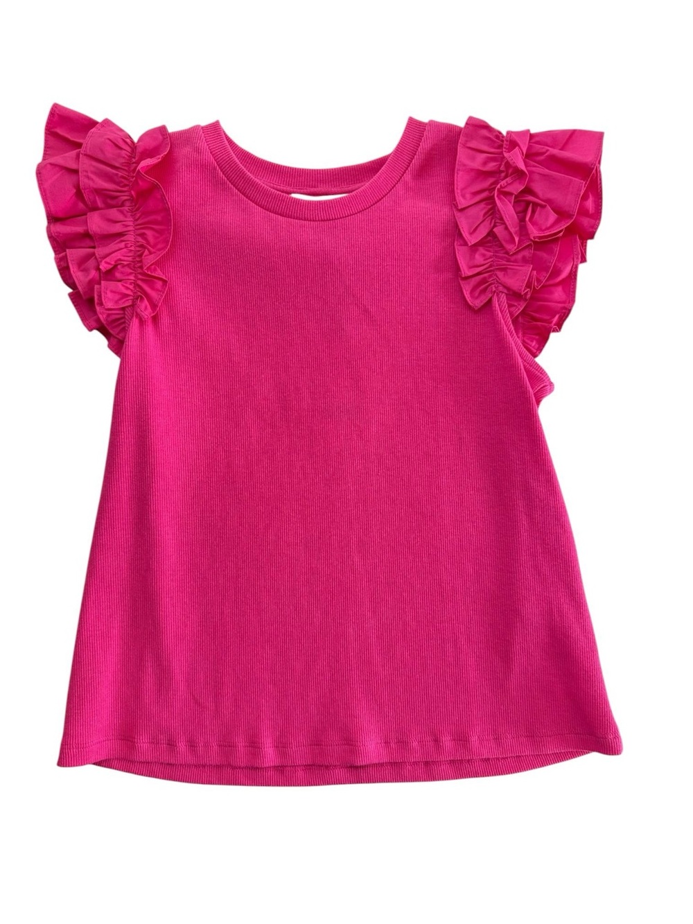 A Loves A Girls Fuchsia Ribbed Ruffle Flutter Sleeve Cotton Top Size L NWT